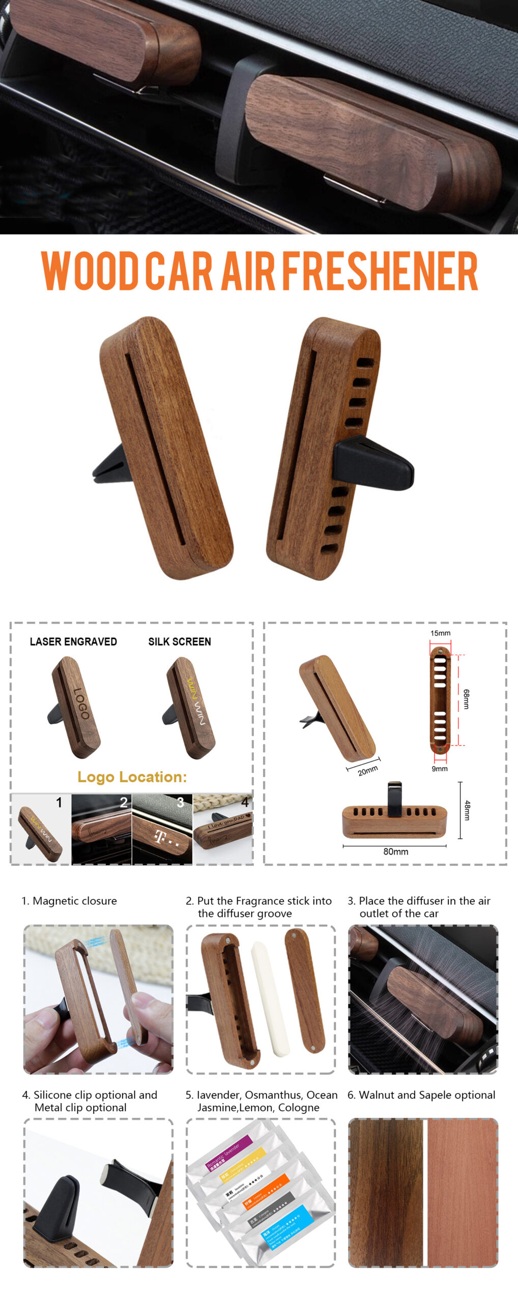 Wood Car Air Freshener diffuser